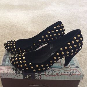 Jeffrey Campbell Black and Gold Studded Heels